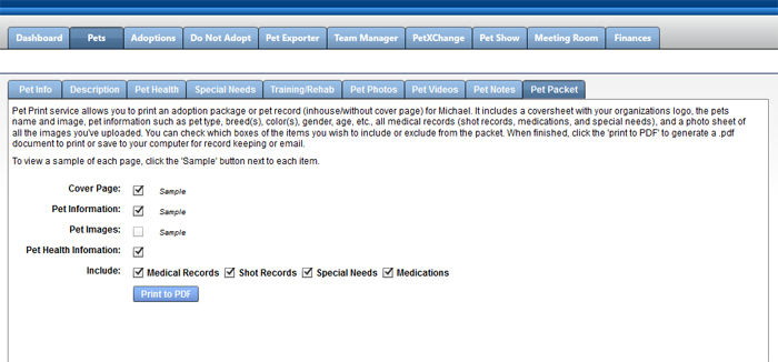 screenshot of PetPal Manage